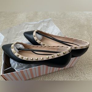 Black and Cream Studded Flats